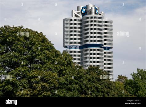 A logo sign outside of the headquarters of the BMW Group (Bayerische Motoren Werke) in Munich ...