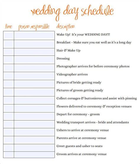 Wedding Timeline Checklist Printable