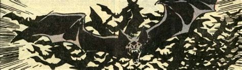 a black and white drawing of bats flying over trees