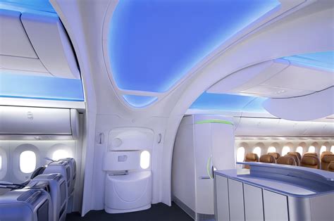 Passenger entrance on mock up interior of Boeing's 787 | Airplane interior, Boeing 787 ...