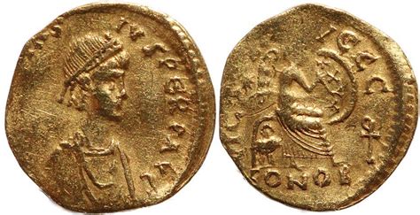 Ancient Byzantine gold coin of Justinian - gold semissis | Byzantine Coins