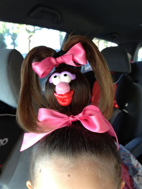 ...this crazy hair! I used a styrofoam ball and hot glued the Mr. Potatohead to it. Didn't ruin ...