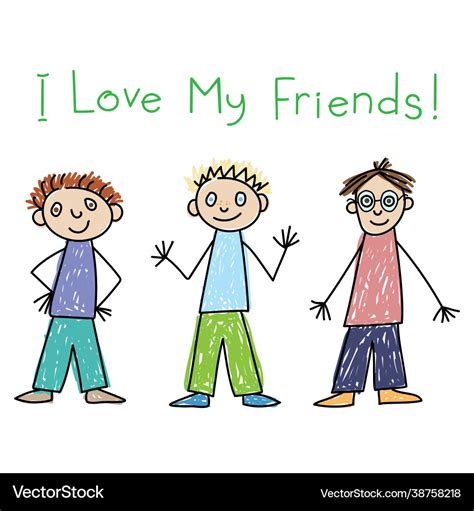 I love my friends three boys kids drawing style Vector Image