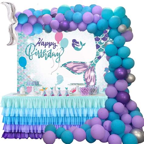 Mermaid Birthday Party Under The Sea Backdrop Mermaid Cup Cake Toppers Mermaid Balloons Girls ...