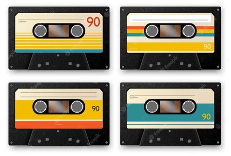 Free Vector | Realistic vintage music cassette set of four isolated of audiotapes with shadows ...