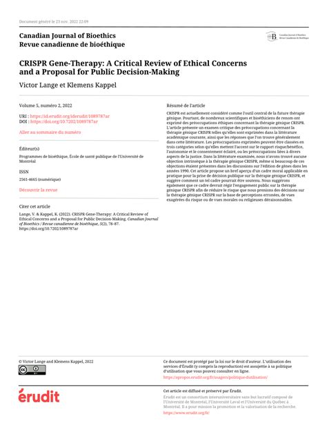 (PDF) CRISPR Gene-Therapy: A Critical Review of Ethical Concerns and a Proposal for Public ...