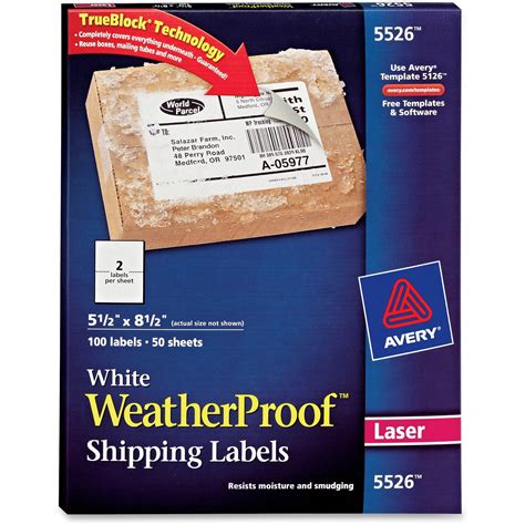 Avery WeatherProof Shipping Labels w/TrueBlock, Laser, White, 5 1/2 x 8 1/2, 100/Pack - Walmart.com