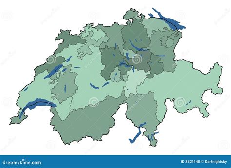 Map Of Switzerland With Lakes Royalty Free Stock Photos - Image: 3324148