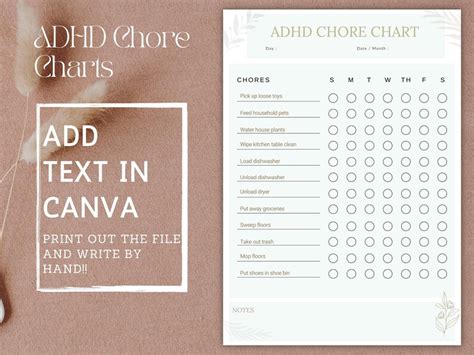 ADHD Chore Chart for Kids Adhd Planner Editable Chore Chart - Etsy