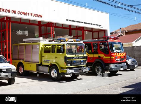 renault fire trucks tenders constitucion fire station chile Stock Photo - Alamy