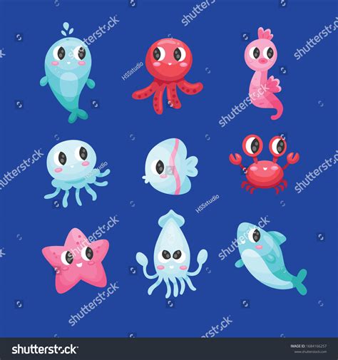 Sea Animals Vector Cartoon Ocean Characters Stock Vector (Royalty Free) 1684166257 | Shutterstock