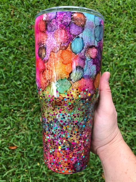 Custom Rainbow Glitter Tumbler Watercolor Epoxy Tumblers | Etsy