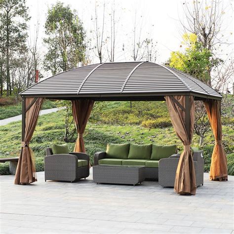 Outsunny 13 ft. x 10 ft. Steel Hardtop Gazebo with Screened Curtains ...