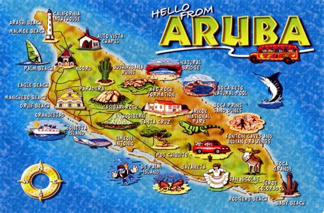 Large tourist illustrated map of Aruba | Aruba | North America | Mapsland | Maps of the World