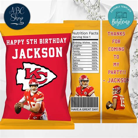 Printable Patrick Mahomes Birthday Chip Bags Instant Download ...