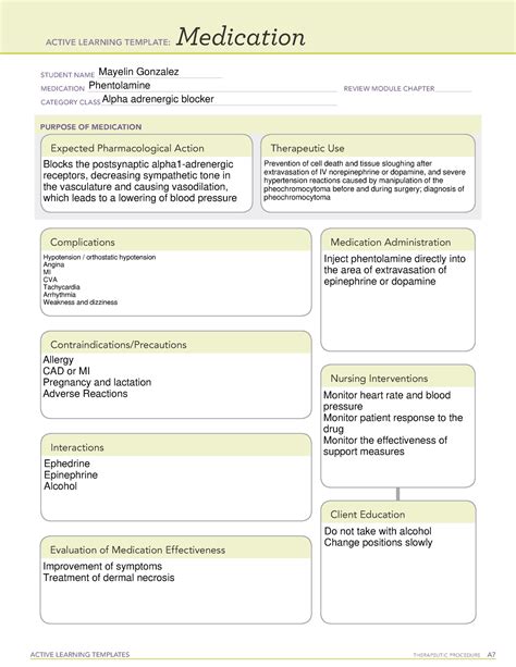 Phentolamine - Drug Templates - ACTIVE LEARNING TEMPLATES THERAPEUTIC PROCEDURE A Medication ...