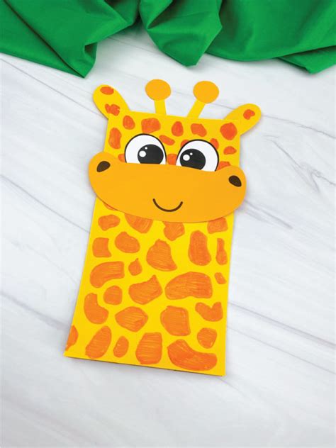 Paper Bag Giraffe Puppet Craft [FREE Template]