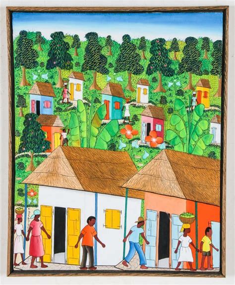 Original Haitian Folk Art Naif Painting by C. Desprez "Village" - Haitian Art Gallery at ...