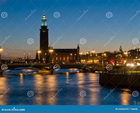 Night Scene of City Hall, Stockholm, Sweden Stock Photo - Image of ...