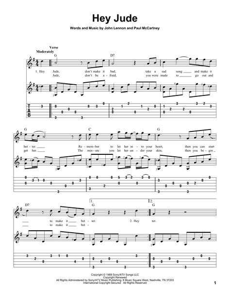 Hey Jude by The Beatles Sheet Music for Solo Guitar at Sheet Music Direct