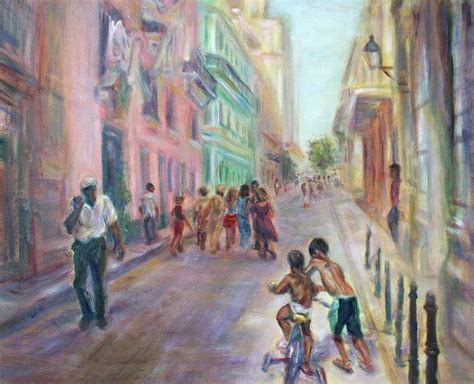 Old Havana Street Life - SALE - Large Scenic Cityscape Painting Painting by Quin Sweetman - Fine ...