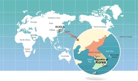 World Map: In the picture: it shows where South and North Korea is, in the world map. North ...