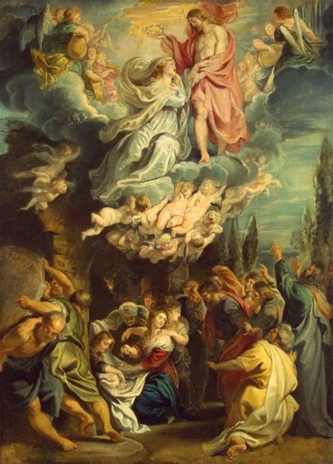 an image of the birth of jesus with angels and other people around it in a painting