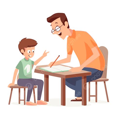 Tutoring Clipart The Man Is Talking To The Boy And Teaches Him Writing ...