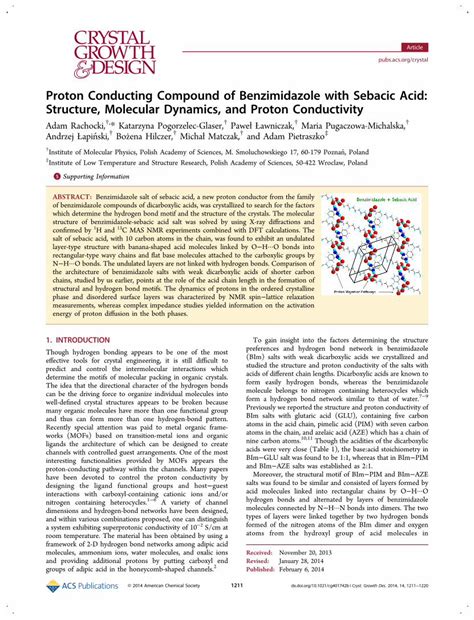 (PDF) Proton Conducting Compound of Benzimidazole with Sebacic Acid ...