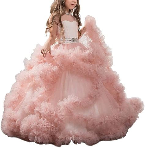 Amazon.com: Stunning V-Back Luxury Pageant Tulle Ball Gowns for Girls 2-12 Year Old Pink, Size 8 ...