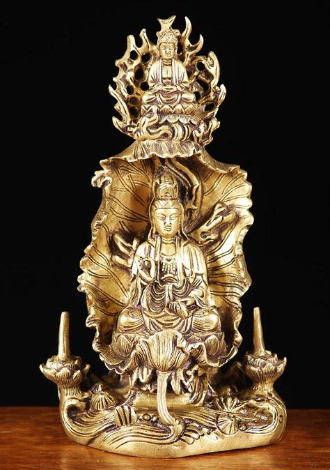 SOLD Brass Kwan Yin Statue 9.5" (#65bs15): Hindu Gods & Buddha Statues