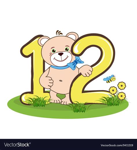 Number twelve and cheerful bear vector image on VectorStock | Newspaper ...