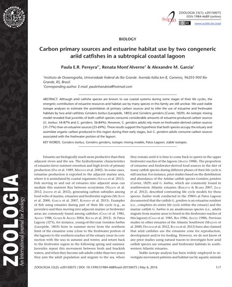 (PDF) Carbon primary sources and estuarine habitat use by two congeneric ariid catfishes in a ...