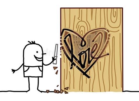 Cartoon Man Carving a Wood Heart Stock Vector - Illustration of ...