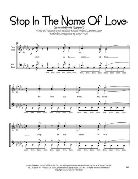 Stop! In The Name Of Love (arr. Larry Wright) by The Supremes Sheet Music for SSAA Choir at ...