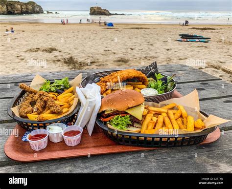 Tasty fast food served on a beach in Cornwall Stock Photo - Alamy