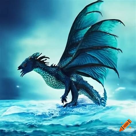 Mythical water dragon flying out of water on Craiyon