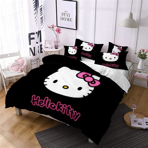 Amazon.com: Ntioyg Cute Hello Kitty Pink Cat Bedding Duvet Cover 3 ...