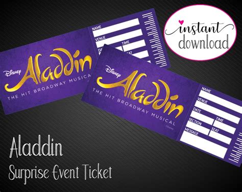 Printable ALADDIN Broadway Surprise Ticket. Editable Musical - Etsy Ireland