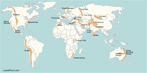 Mountain Ranges Of The World Map Labeled