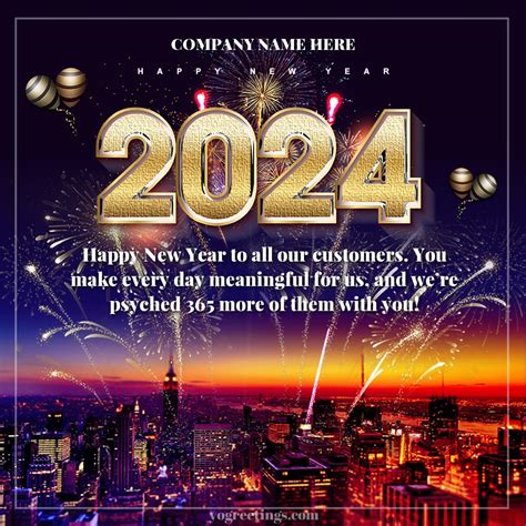 Business New Year Greeting Card 2024 With Fireworks