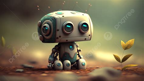 Robot White With Green Cute Robot Fantasy Scene Background, White With ...