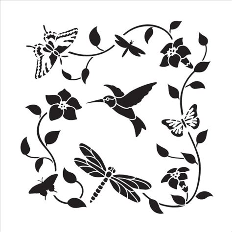 Hummingbird Garden Art Stencil Select Size STCL1676 by - Etsy