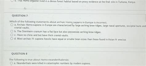 SOLVED: QUESTION 7 Which of the following statements about archaic Homo ...