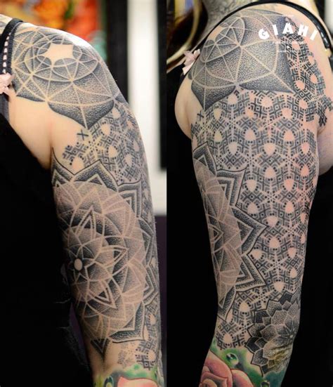 Flowers Dotwork tattoo sleeve by Andy Cryztalz | Best Tattoo Ideas Gallery