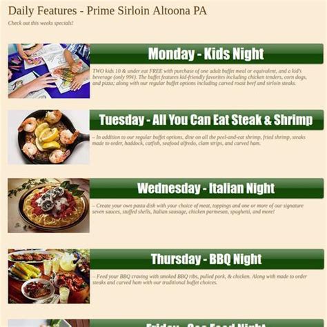 Prime Sirloin Buffet menu in Duncansville, Pennsylvania, USA