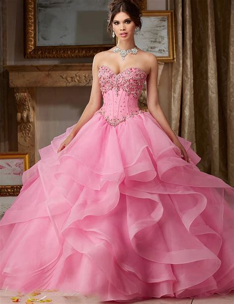 Cheap Pink Quinceanera Dresses Cheap 2016 Layered Ball Gown Organza ...