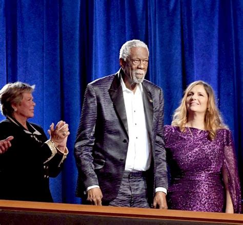 Bill Russell (center) accepted the Arthur Ashe Courage Award onstage during the 2019 ESPYs ...