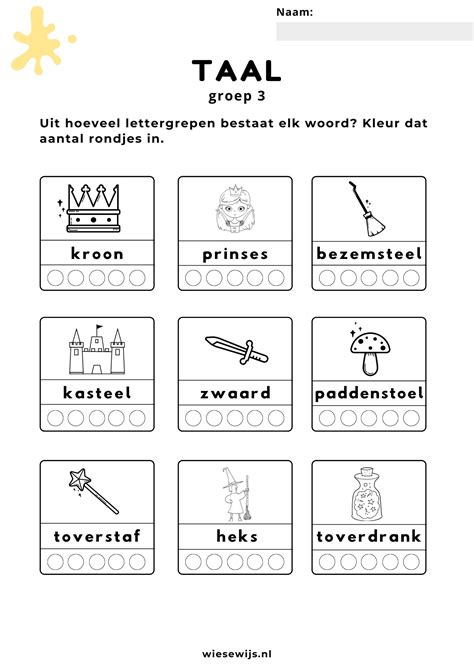 werkblad taal groep 3 lettergrepen thema sprookjes - Wiesewijs