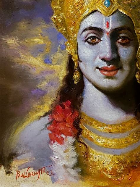 Shree Krishna | Oil Painting on Canvas by Paul Chiranjit | Exotic India Art